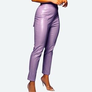 JLUXLABEL Croc Embossed Faux Leather Lavender Pants High-Waisted Slim Size Small